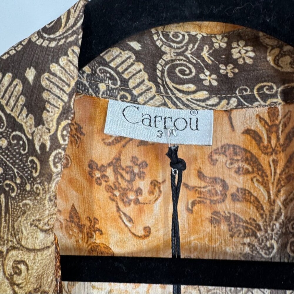 Carrou Collection Boho Tie Front Blouse Size 3 Brown Orange Sheer Resort Wear - Picture 8 of 14